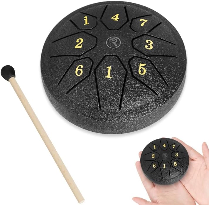 RANMING 4.5 Inch 8 Note C Key Steel Tongue Drum - Tongue Drum for Meditation, Yoga & Sound Therapy, Portable Handpan Drum with Soothing Harmonics, Ideal Gift for Beginner&Adults,Black - Image 1